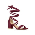 thumbnail image 1 of BLISSFUL STEP Women's Shoes Lace-Up Chunky Heel Open Toe Cross Strap Sandals Burgundy 7, 1 of 7