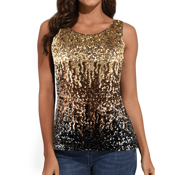 PrettyGuide Women Shimmer Glam Sequin Embellished Sparkle Tank Top Vest ...