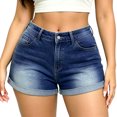 thumbnail image 2 of QERINTE Womens Plus Size High Waisted Shorts Stretchy Embroidery Summer Blue Denim Shorts, 2 of 6