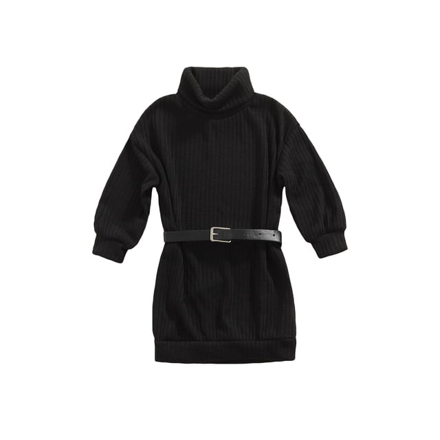 Nituyy Robe Tricotée pour Enfants, Jupe à Col Haut avec Ceinture