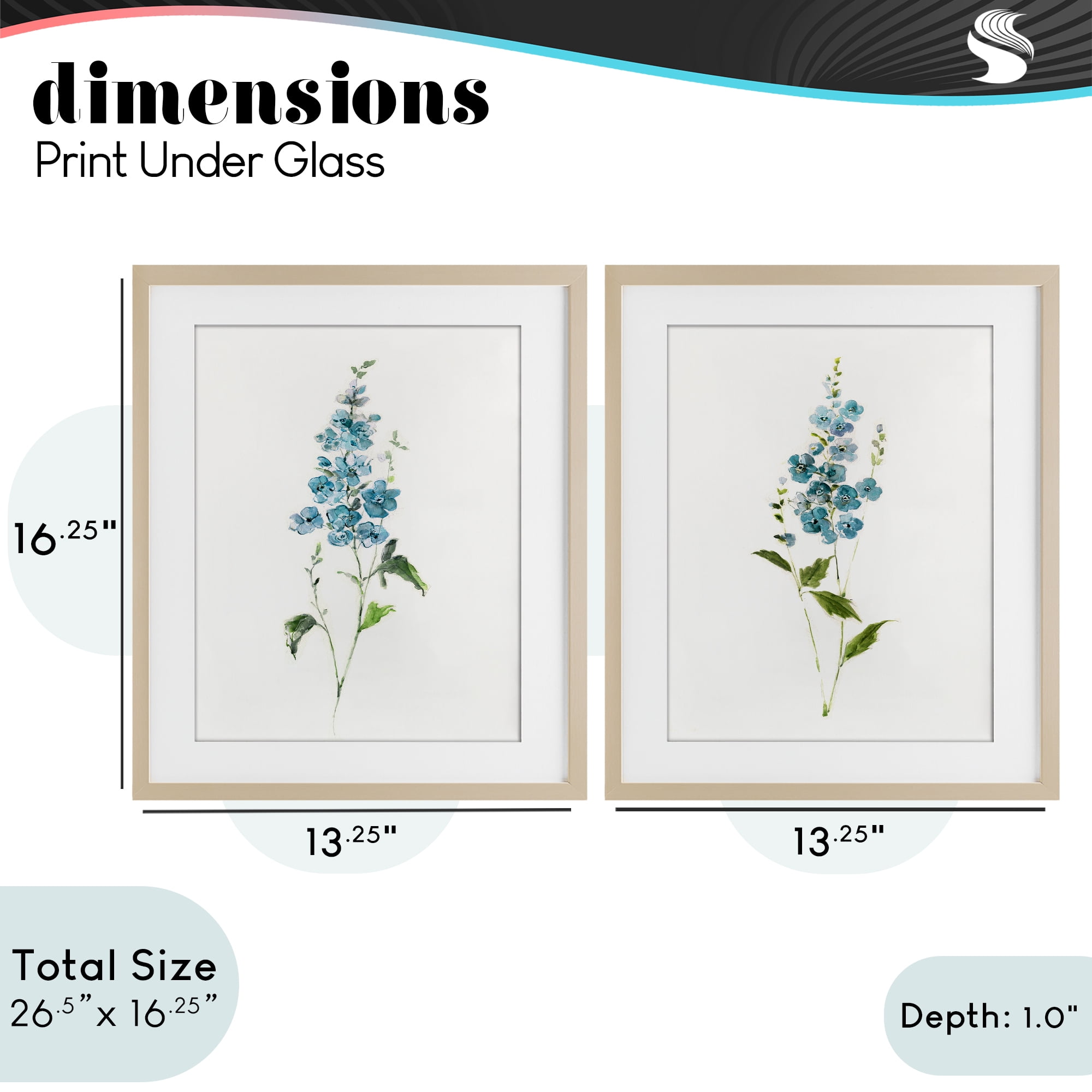 Stupell Industries Blue Watercolor Sprigs 2 Piece Birch Framed Print Under Glass Set, design by Sally Swatland
