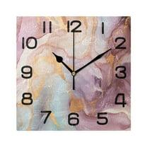Pink and Gold Marble Wall Clock Square Silent Non-Ticking Battery Operated Retro 7.78" Clock Home Kitchen Office Decoration