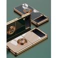 thumbnail image 2 of Compatible with Galaxy Z Flip 3 Kickstand Case Shiny Ring Holder Plating Rose Gold Edge 360 Degree Rotate Stand for Women Girls Slim Protective Magnetic Cover Case for Samsung Z Flip 3, Green, 2 of 15