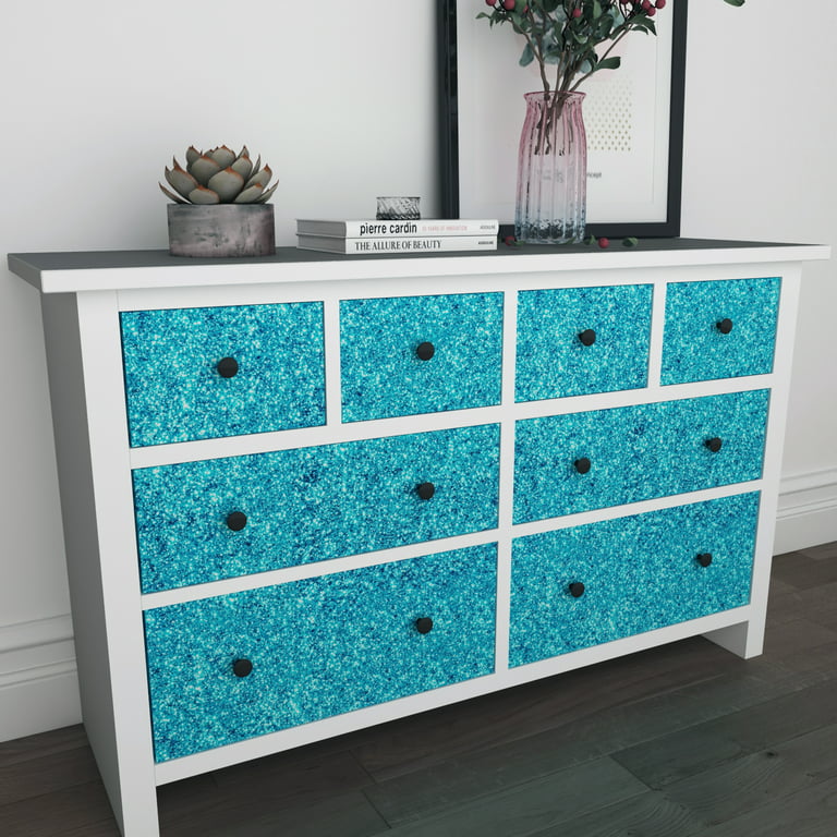 FunStick Ocean Blue Glitter Wallpaper Peel and Stick Sparkly Blue Glitter Contact Paper for Cabinets Desk Walls Self Adhesive Decorative Glitter