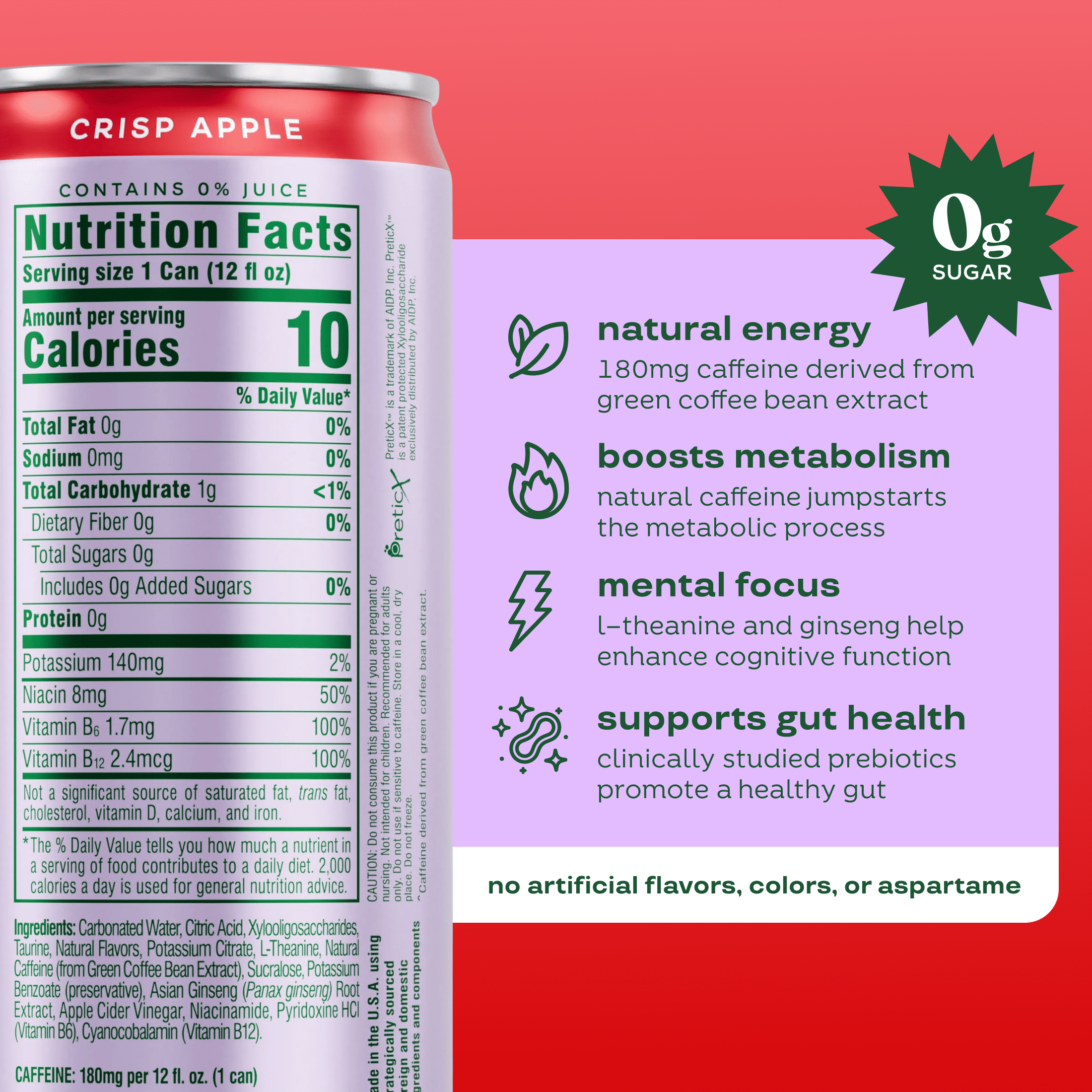 Bloom Nutrition Sparkling Energy Drink, Crisp Apple, 12 fl oz Single Can