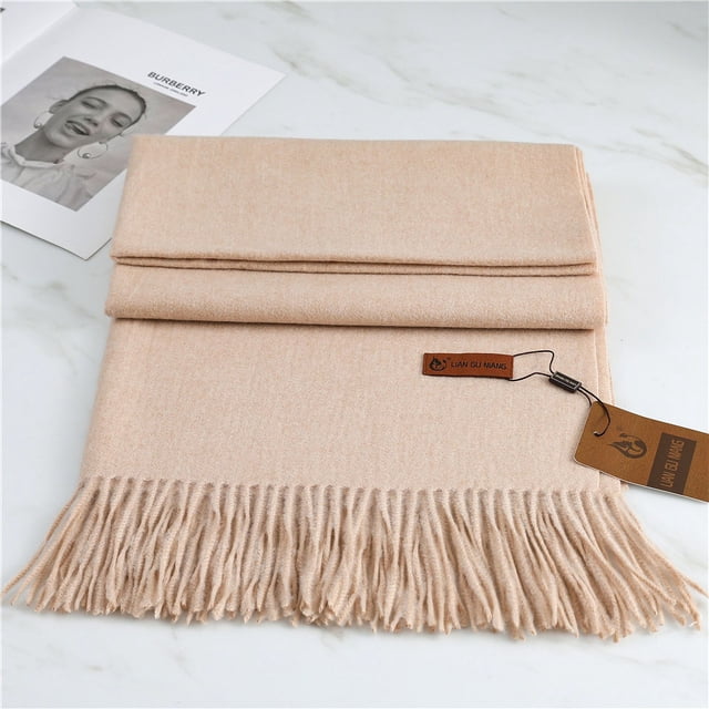 Bufanda de cachemira de color grueso y cálido de color sólido, chal de moda de invierno para mujer, bufanda con borlas para hombres