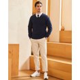 thumbnail image 5 of Kallspin Men's V Neck Sweater Cotton Relaxed Fit Long Sleeve Knit Lightweight Pullover(Navy Blue,3X-Large), 5 of 9