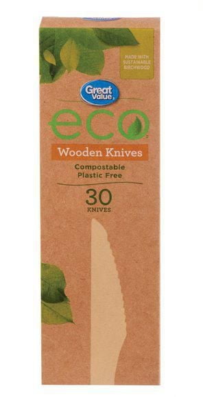 Great Value Eco Compostable Wooden Knives, Pack of 30