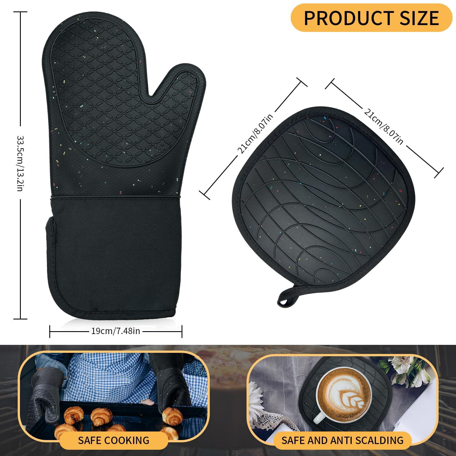 Oven Mitts Black 4 Heat Resistant Silicone Kitchen Baking Gloves