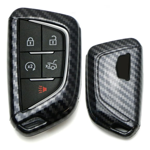 Black Carbon Fiber Pattern Exact Fit Key Fob Shell Cover w/ Chrome Edging Trim Compatible with 2020-up Cadillac CT5 CT6 XTS XT4 XT5 ATS, etc