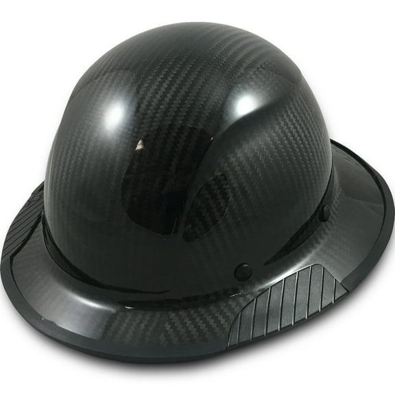 Actual Carbon Fiber Hard Hat - Full Brim Glossy Black with Protective Edge and Tote