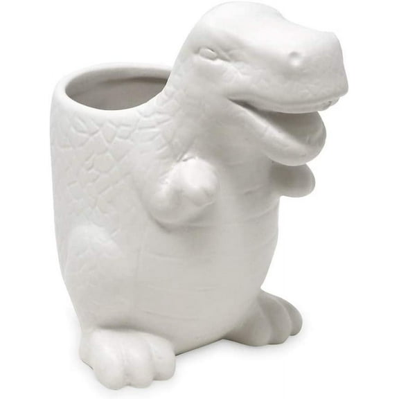 Isaac Jacobs Ceramic Dinosaur Cup Holder, Multi-Purpose Organizer, Bathroom, Kitchen, Bedroom, Office Dcor Single Cup, White