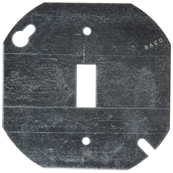 Hubbell 729 Raco Flat Octagon Electrical Box Cover, 4 In L X 4 In W, Metallic, Steel, 4"