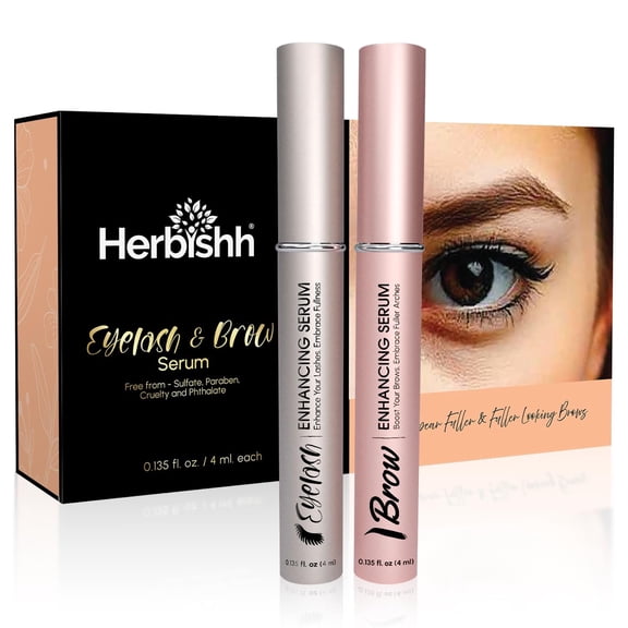 Herbishh Eyelash & Eyebrow Enhancing Serum Combo – Complete Eye Care Growth Formula for Fuller Lashes & Brows, Safe for Lash Extensions, Growth Serum, Fragrance-Free, 0.135 fl. oz each