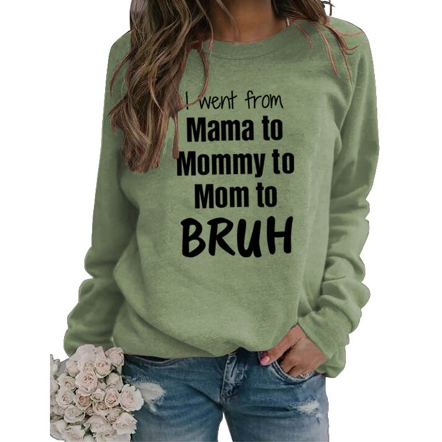 Sudadera de manga larga para mujer, color verde oliva, cómoda, holgada, para el hogar, viajes y la oficina. Estampado de palabras en negro, talla L