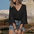 thumbnail image 4 of ZHYou Blouses for Women V Neck Pullover Lace Hollow 3/4 Sleeve Tops Summer Fall Business Casual Shirts,Black,Size L, 4 of 7