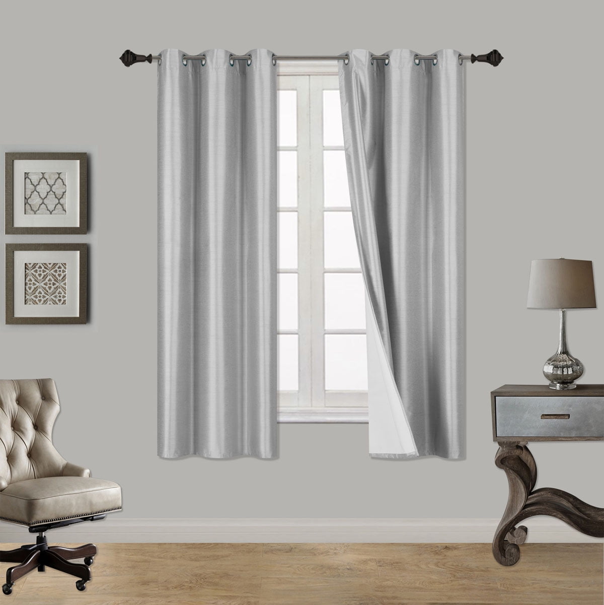 Floral#5 1-Piece Silver Tree Branches Room Darkening Block Light Grommet Top Printed Window Curtain Panel 37'W X 63'L