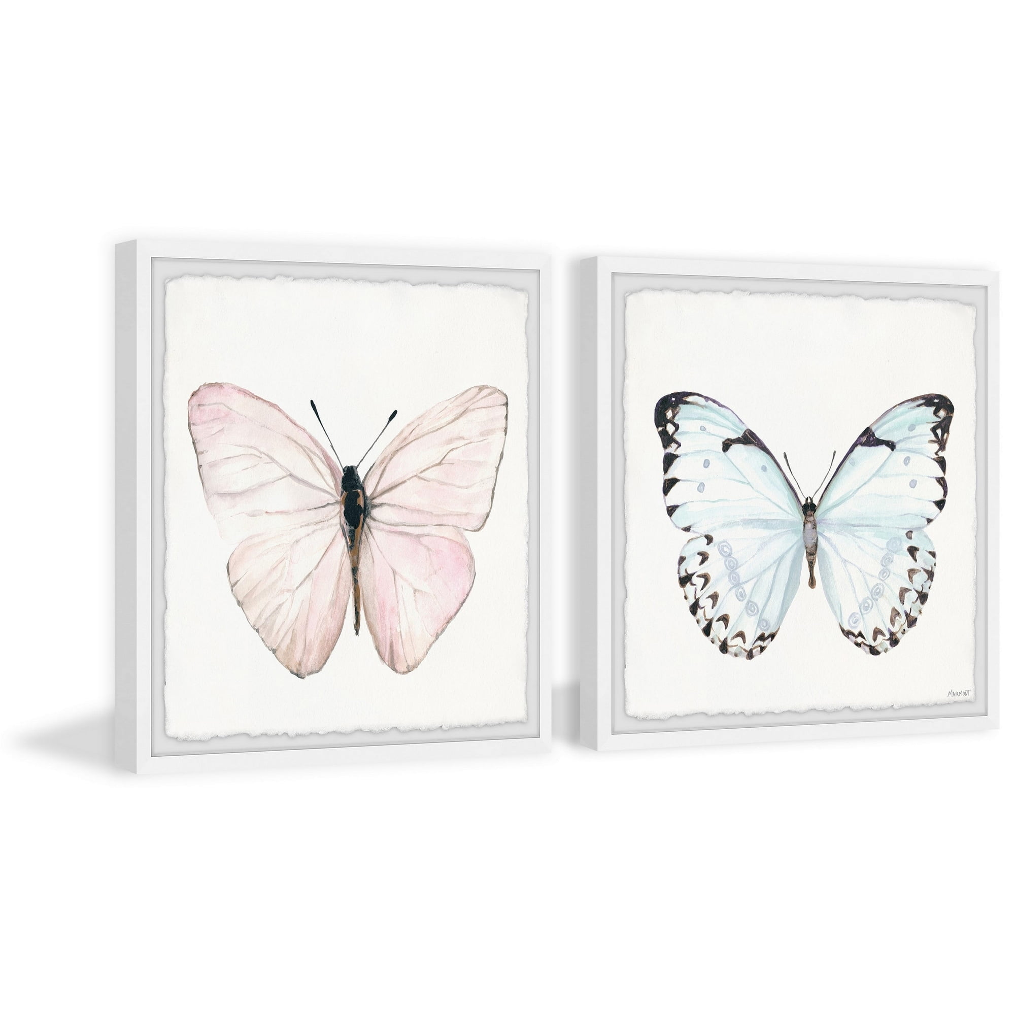 Marmont Hill Blue and Pink Butterfly Diptych, 12" x 24"