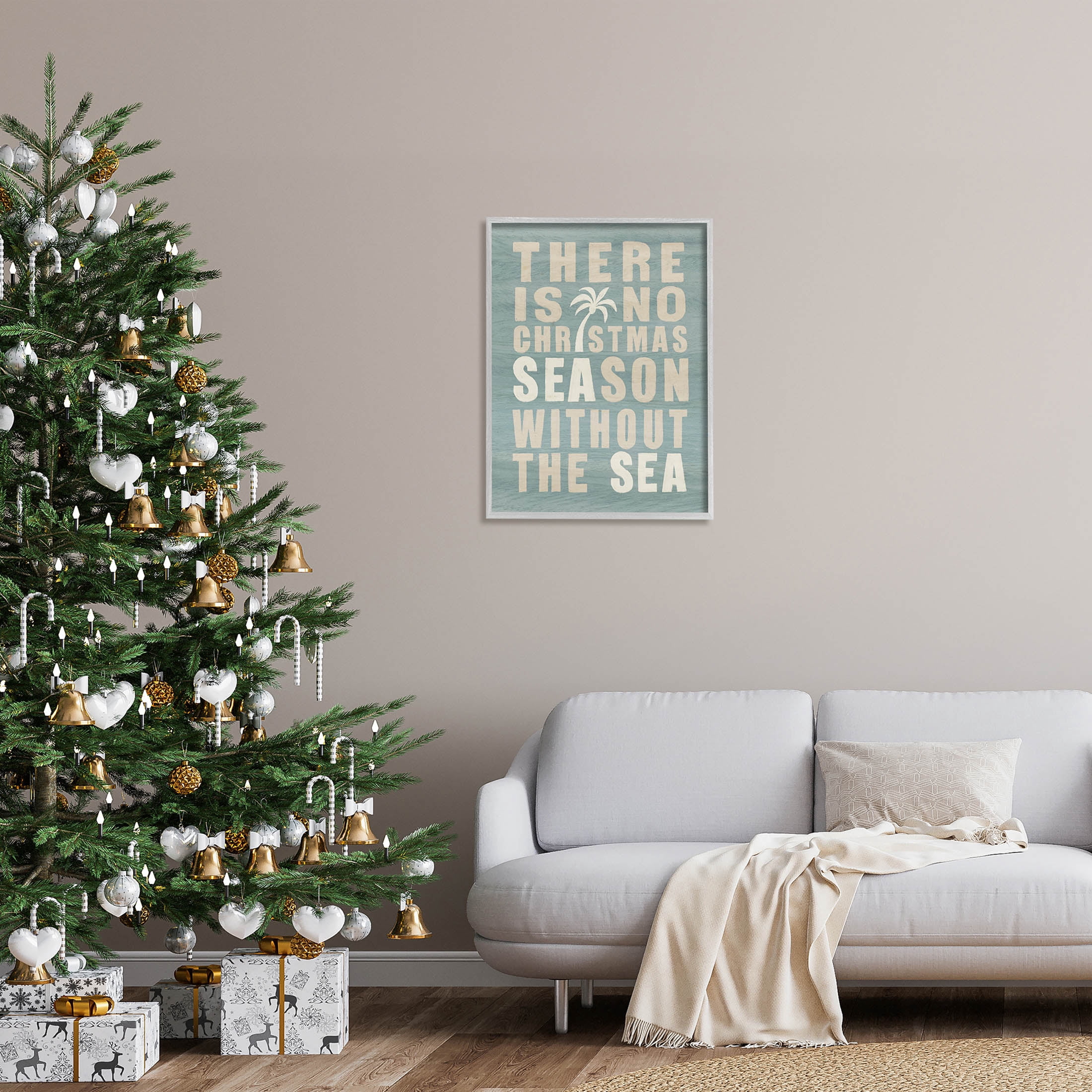 No Christmas Season Without Sea Phrase Holiday Graphic Art Gray Framed Art Print Wall Art