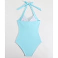 thumbnail image 2 of SWSMCLT Women's One Piece Bathing Suit Cheeky Shirred Waist Spring Break Beachwear Brief Chic Deep V Neck Halter Light Blue 12-14, 2 of 5