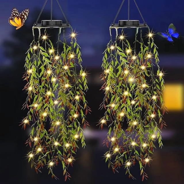 Guirnalda de luces colgantes de hiedra artificial con energía solar | Luces LED impermeables con enredaderas artificiales | Maceta colgante decorativa para patio, jardín, porche y balcón
