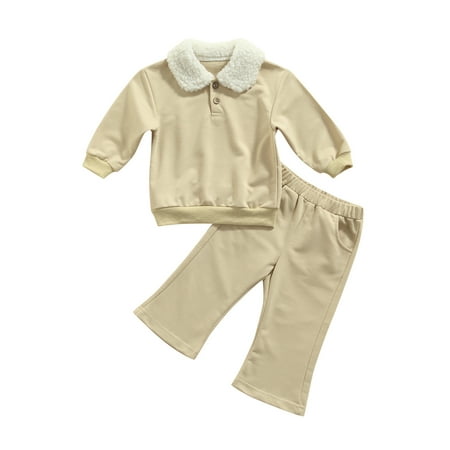 

Bmnmsl Girls Winter Set Turn-down Collar Pullover Elastic Waist Flared Pans