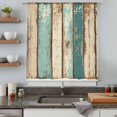 thumbnail image 5 of Farmhouse Teal Brown Sheer Curtains 45 Inches Long, Vintage Retro Ombre Wooden Light Filering Curtains, Breathable Simi Curtain Privacy Drapes for Kitchen Bathroom Lightweight Small Window Treatment, 5 of 9