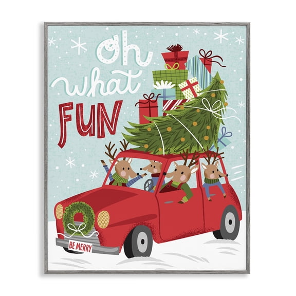 Stupell Industries Rustic Lodge Oh What Fun Holiday Car Gray Framed Giclee Art, 16 x 20, by Arrolynn Weiderhold