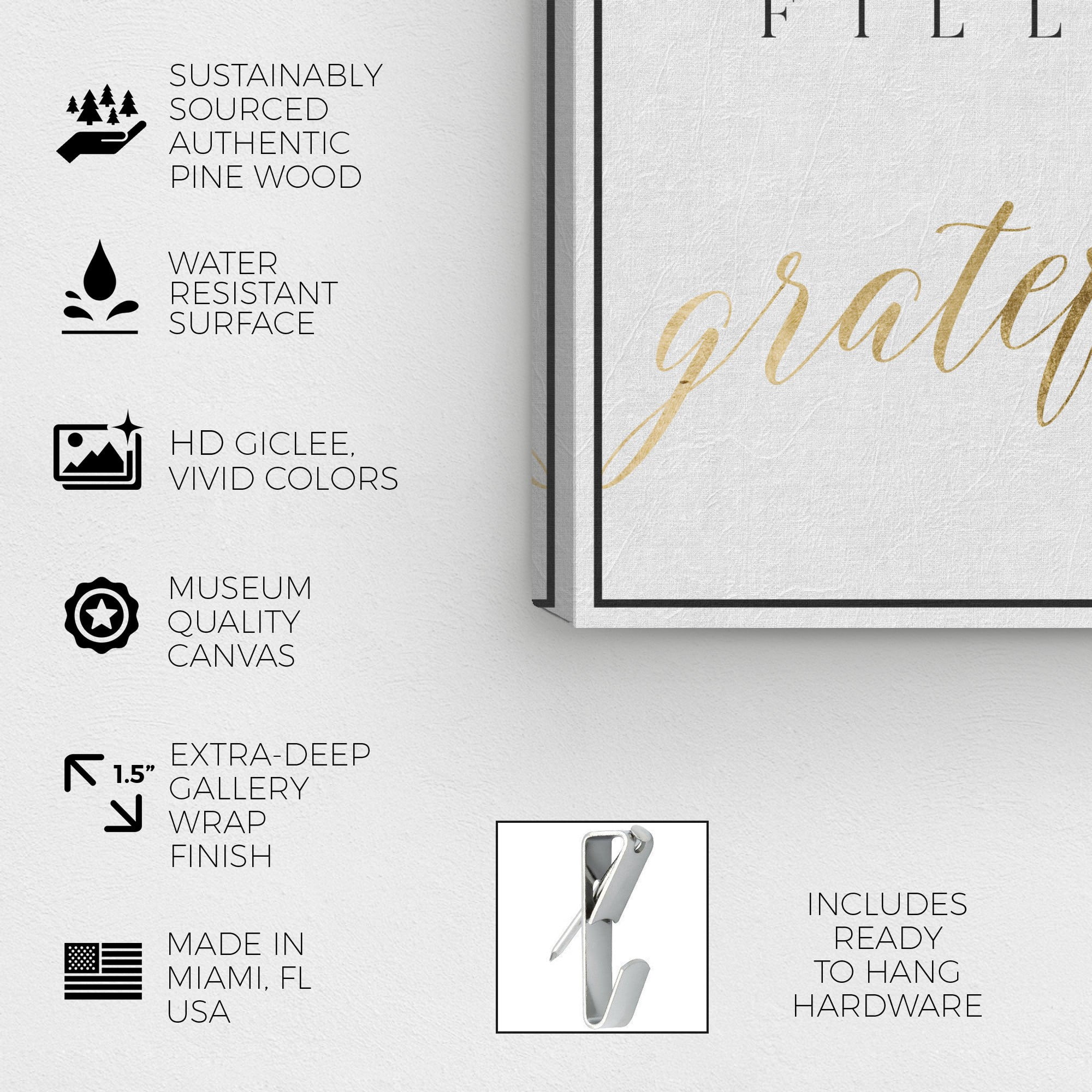 Runway Avenue Typography and Quotes Wall Art Canvas Prints 'This Home Has Grateful Hearts' Inspirational Quotes and Sayings - Gold, White