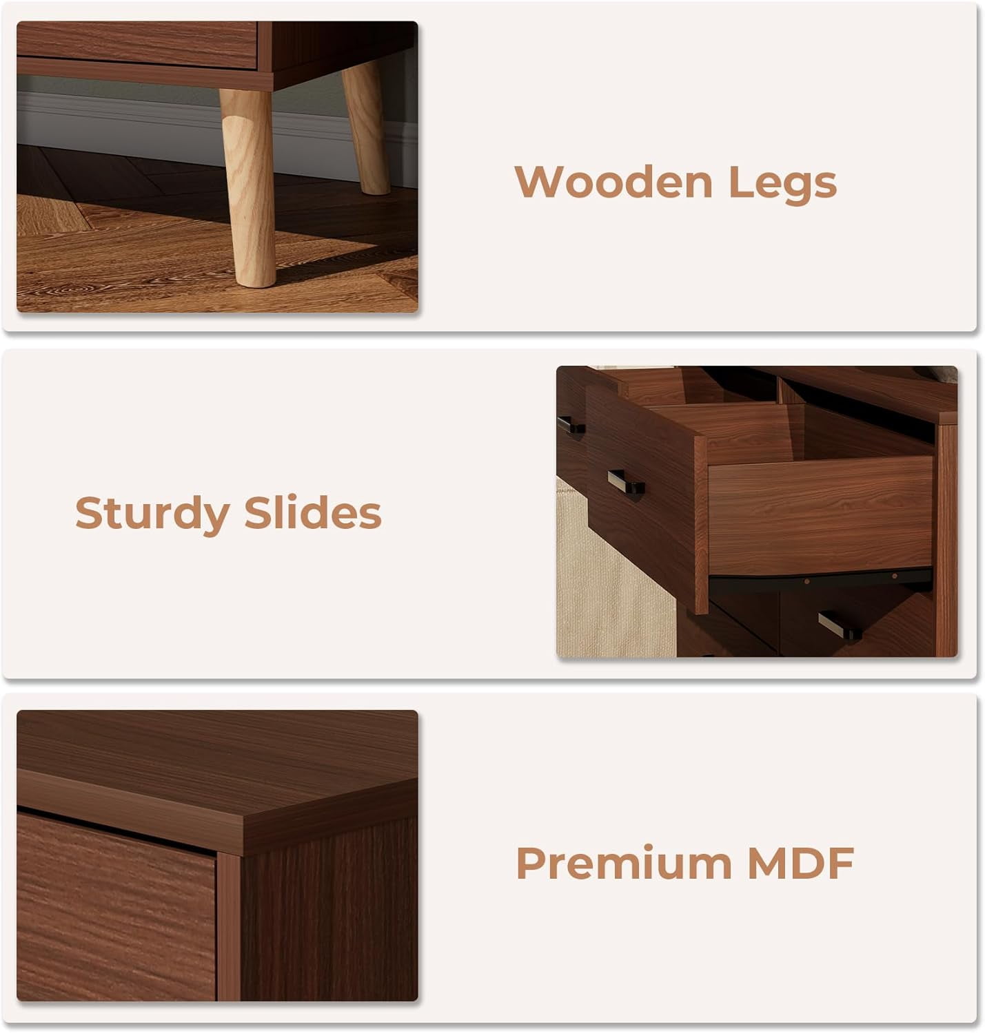 Meteorleg 6 Drawer Dresser for Bedroom, Wood Walnut Dresser with Wide Drawers and Metal Handles,Modern Dresser Chest for Bedroom,Living Room,Entryway