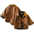thumbnail image 2 of WOLLED Boys Lapel Leather jacket 1-12Y Kids Toddler Casual Coats Baby Button Jacket, 2 of 10
