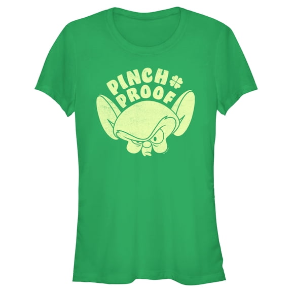 Junior's Pinky and the Brain Distressed Pinch Proof Brain Face Graphic Tee Kelly Green Small