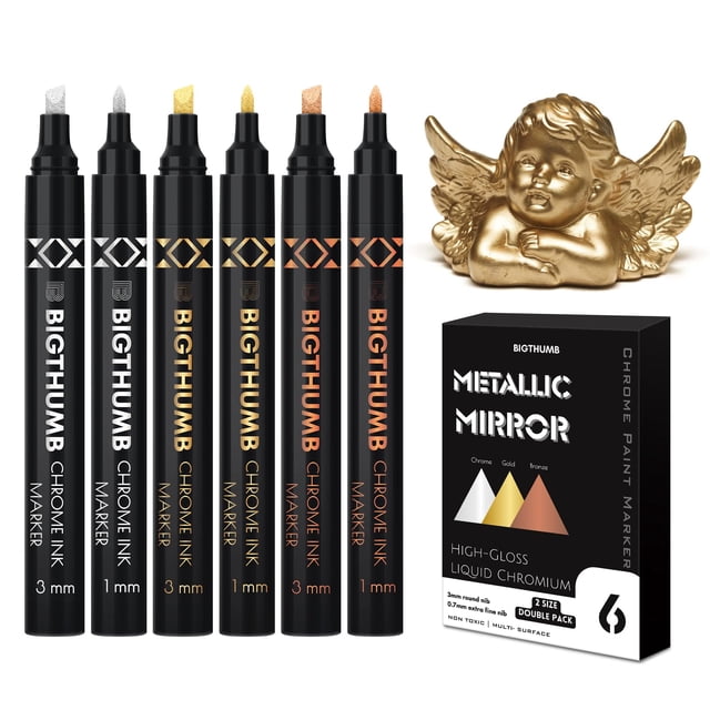 Marcadores de pintura BIGTHUMB de cromo líquido de doble punta, 6 unidades