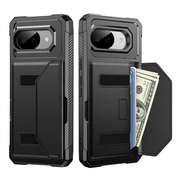 Case Designed for Google Pixel 8, Hybrid PU Leather PC Protective Shockproof Drop Resistant Ultra Slim Wallet Phone Case Cover with Back Card Slot for Google Pixel 8, Black