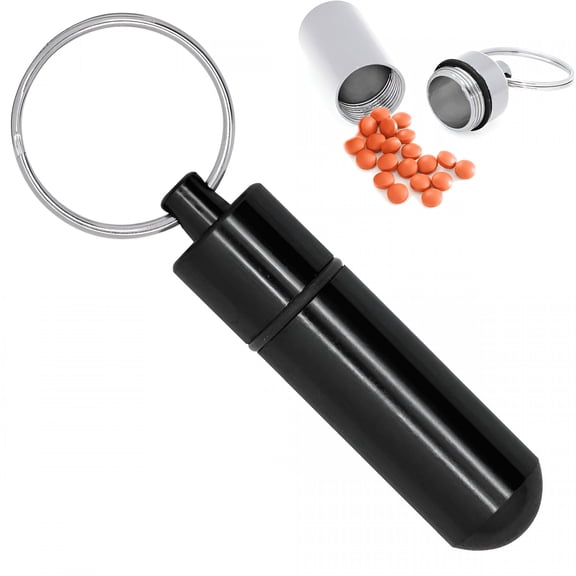 ACDANC 2026 New Keychain Pill Holder,Aluminum Waterproof Portable Small Travel Medicine Bottle Case Box Container for Purse,Mini Metal Capsule/Tablet Keeper Pocket Organizer for Men & Women-Black