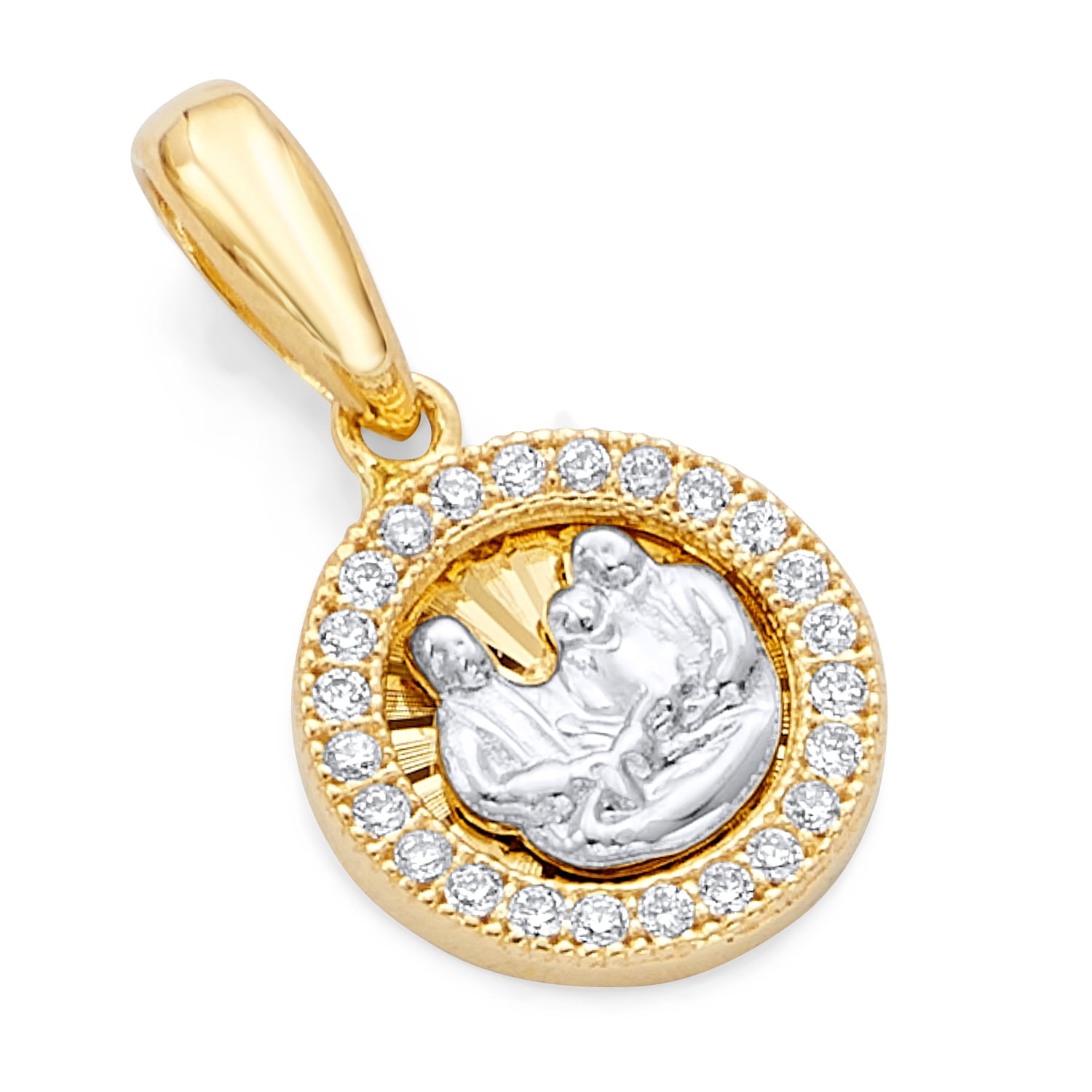 Size : 21 x 15 mm Wellingsale 14k Two 2 Tone White and Yellow Gold Baptism Pendant