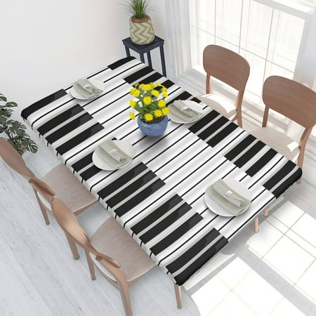 

Home Deluxe Tablecloth Black And White Inspired Stripes Piano Keys Waterproof Elastic Rim Edged Table Cover- For Christmas Parties And Picnics 4ft