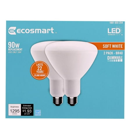 

EcoSmart 90-Watt Equivalent BR40 Dimmable Energy Star LED Light Bulb Soft White (2-Pack)