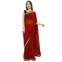 Atasi Indian Women's Sari Solid Maroon Georgette Saree With Blouse Piece