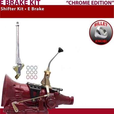 American Shifter C6 Shifter Kit Chrome 8 in. E Brake Push Button 16 in. Handle Billet Knob for ED174