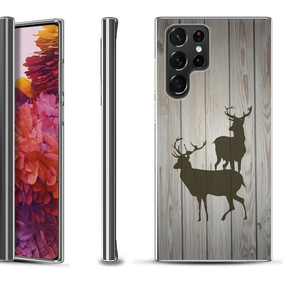 Slim-Fit Fashion Gel Phone Case for Samsung Galaxy S22 Ultra 5G, by OneToughShield ® - Wood/Deer