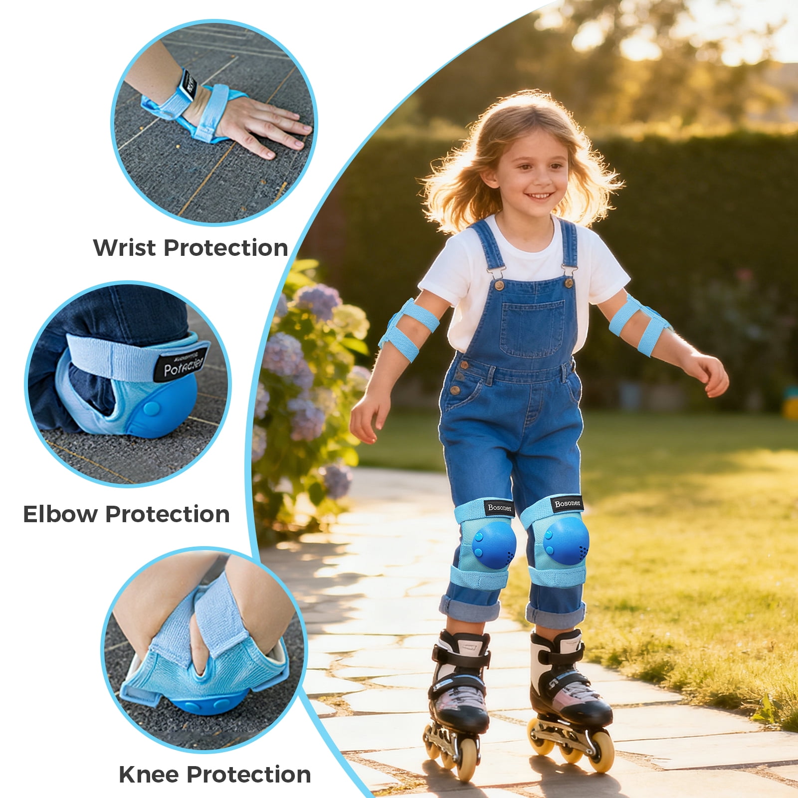 BOSONER Kids/Youth Knee Pad Elbow Pads for Roller Skates Cycling BMX Bike Skateboard Inline Rollerblading, Skating Skatings Scooter Riding Sports