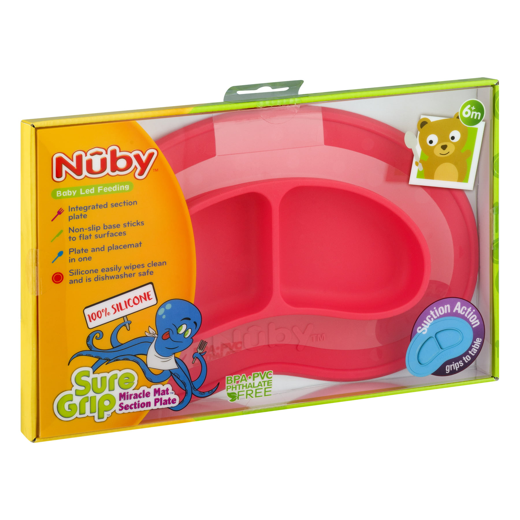 Nuby Sure Grip Miracle Mat Section Plate,1 Pack Red - Walmart.com