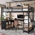 thumbnail image 2 of Twin XL Metal Loft Bed with Desk & Wardrobe, Space Saving Loft Bed with L-Shaped Desk, Storage Shelves for Teens Adults, Black, 2 of 12