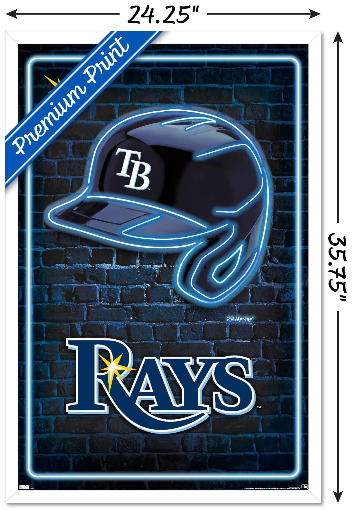 MLB Tampa Bay Rays - Neon Helmet 23 Wall Poster, 22.375" x 34" Framed