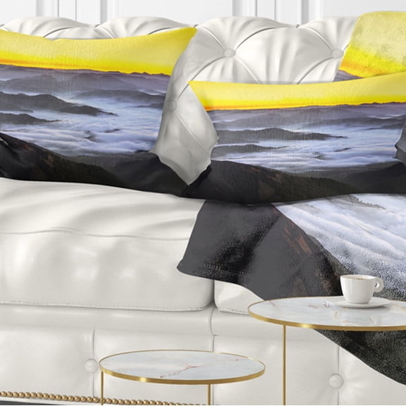 Designart Yellow Sky and Foggy Mountains - Landscape Printed Throw Pillow - 12x20