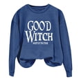 thumbnail image 2 of YVNAURA Good Witch Most of The Time Sweatshirt for Women Funny Halloween Letter Print Pullover Crewneck Long Sleeve Relaxed Fit Witchy Humor Casual Fall Spooky Season Top 1 Pack, Blue,XL, 2 of 4
