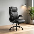 thumbnail image 4 of Silla de oficina, ergonómica, grande y alta, silla de computadora de computadora, silla ejecutiva de piel transpirable con respaldo alto ajustable y apoyabrazos abatibles, soporte lumbar（Negro）, 4 of 6