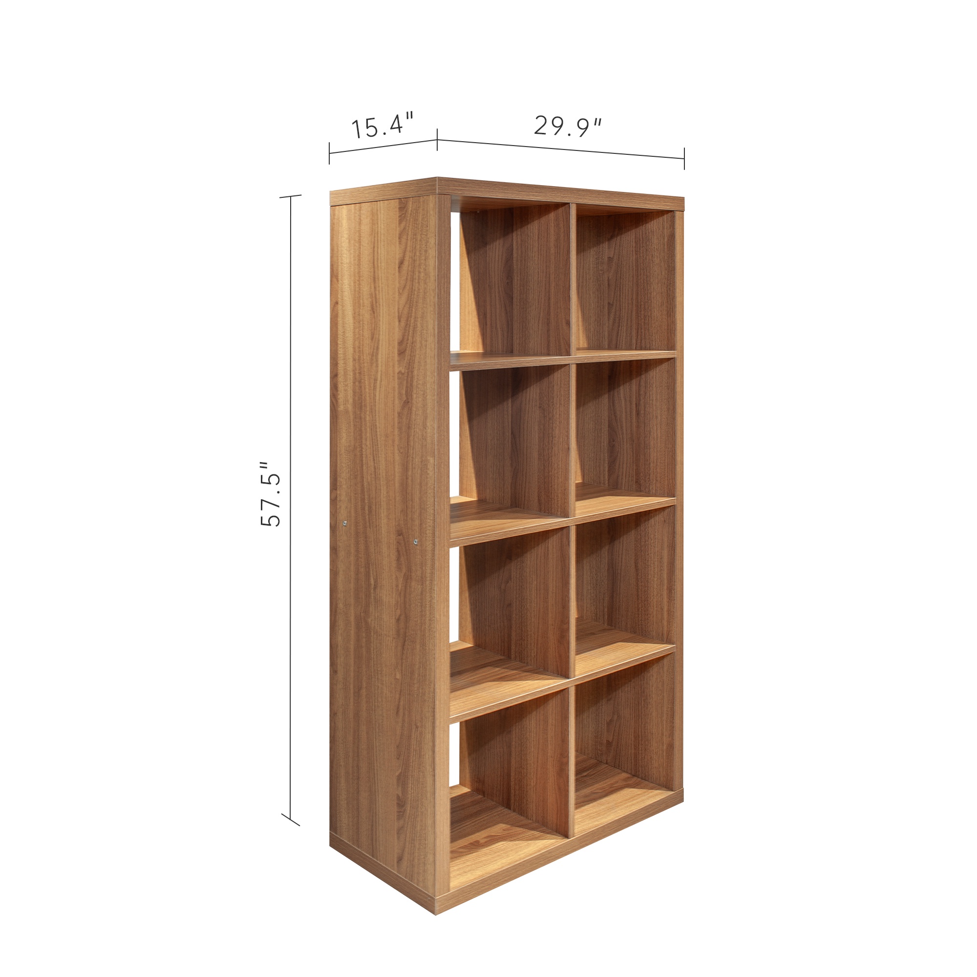 PORKISS Walnut Bookcase Bookshelf, Wood Open Bookshelf with 8 Cube Storage Organizer, Freestanding Display Shelf with Opened Back Shelves, Modern Bookcase for Home, Office