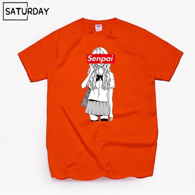 Camiseta de algodón con estampado negro de Senpai Anime Girl Nerdy para hombre, camiseta de manga corta para mujer, camiseta de algodón, ropa unisex Harajuku